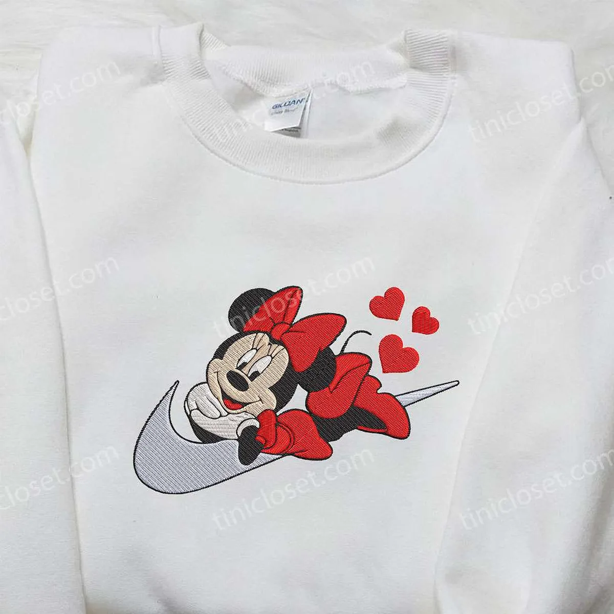 Nike x Minnie Mouse Love Hearts Embroidered Sweatshirt, Walt Disney Embroidered Hoodie, Nike Inspired Embroidered T-shirt