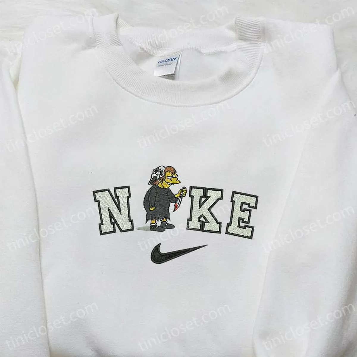 Nike x Nelson Munts Halloween Embroidered Shirt, The Simpsons Embroidered Shirt, Nike Inspired Embroidered Shirt