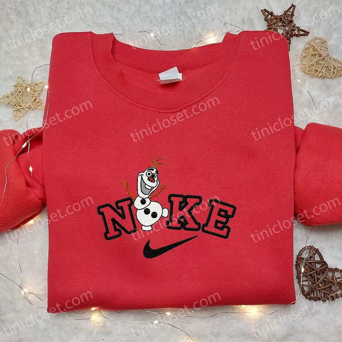Nike x Olaf Cartoon Embroidered Hoodie, Christmas Embroidered Shirt, Nike Inspired Embroidered T-shirt Nike x Olaf Cartoon Embroidered Hoodie, Christmas Embroidered Shirt, Nike Inspired Embroidered T-shirt