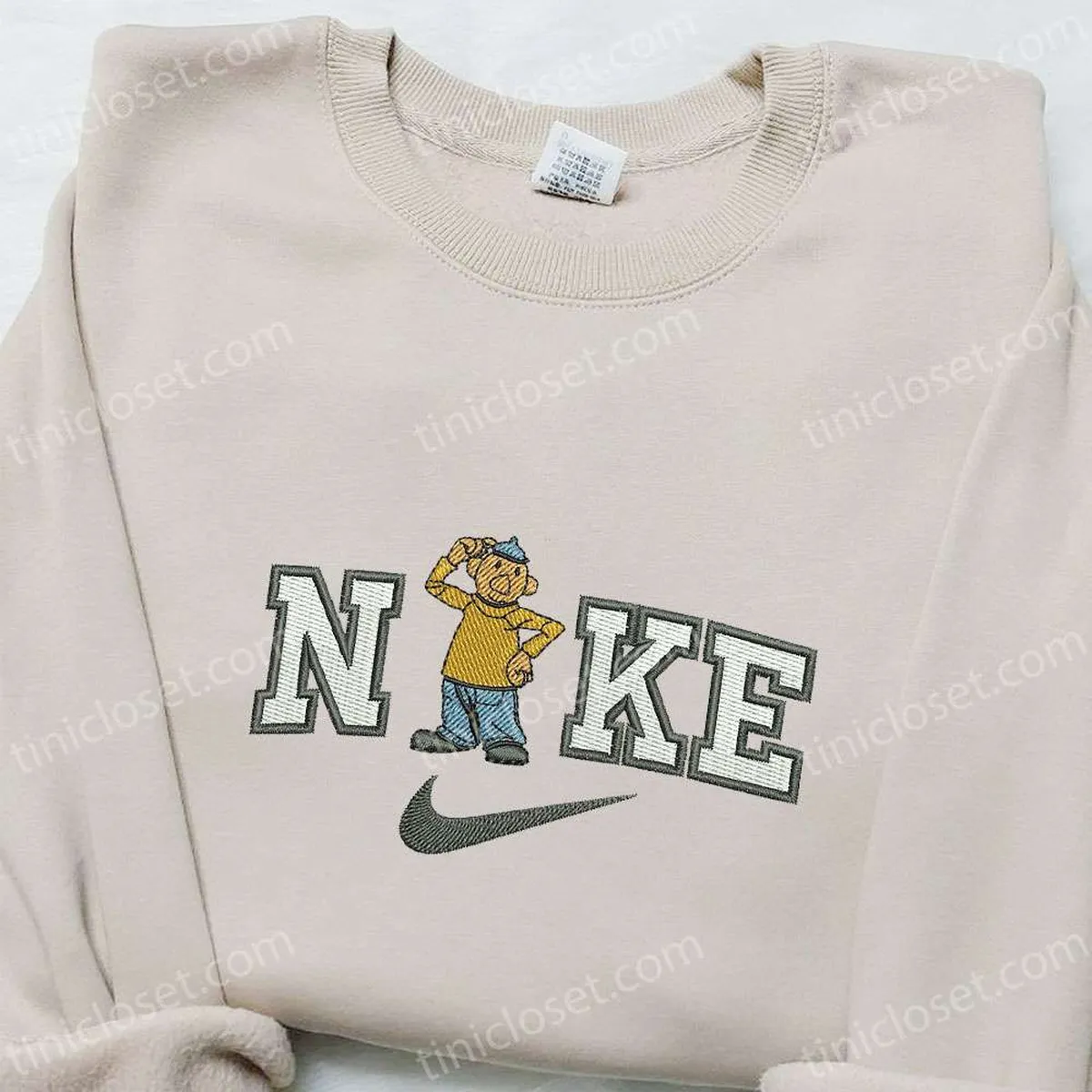 Nike x Pat Cartoon Embroidered Hoodie, Pat and Mat Embroidered Shirt, Nike Inspired Embroidered T-shirt