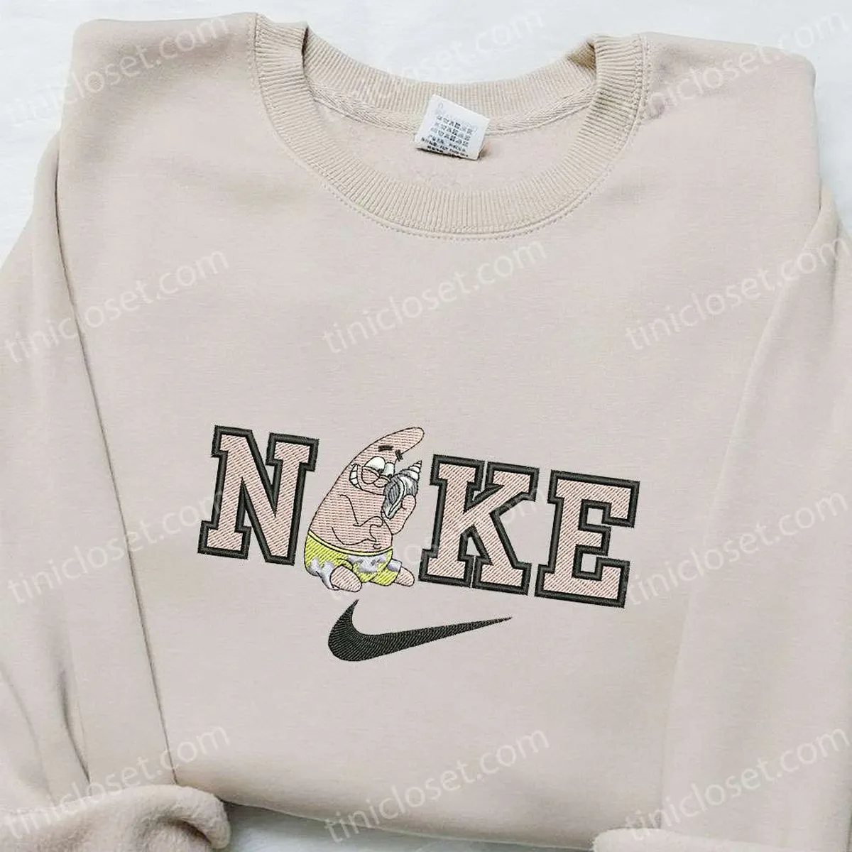 Nike x Patrick Star Cartoon Embroidered Hoodie, Disney Characters Embroidered Shirt, Nike Inspired Embroidered T-shirt