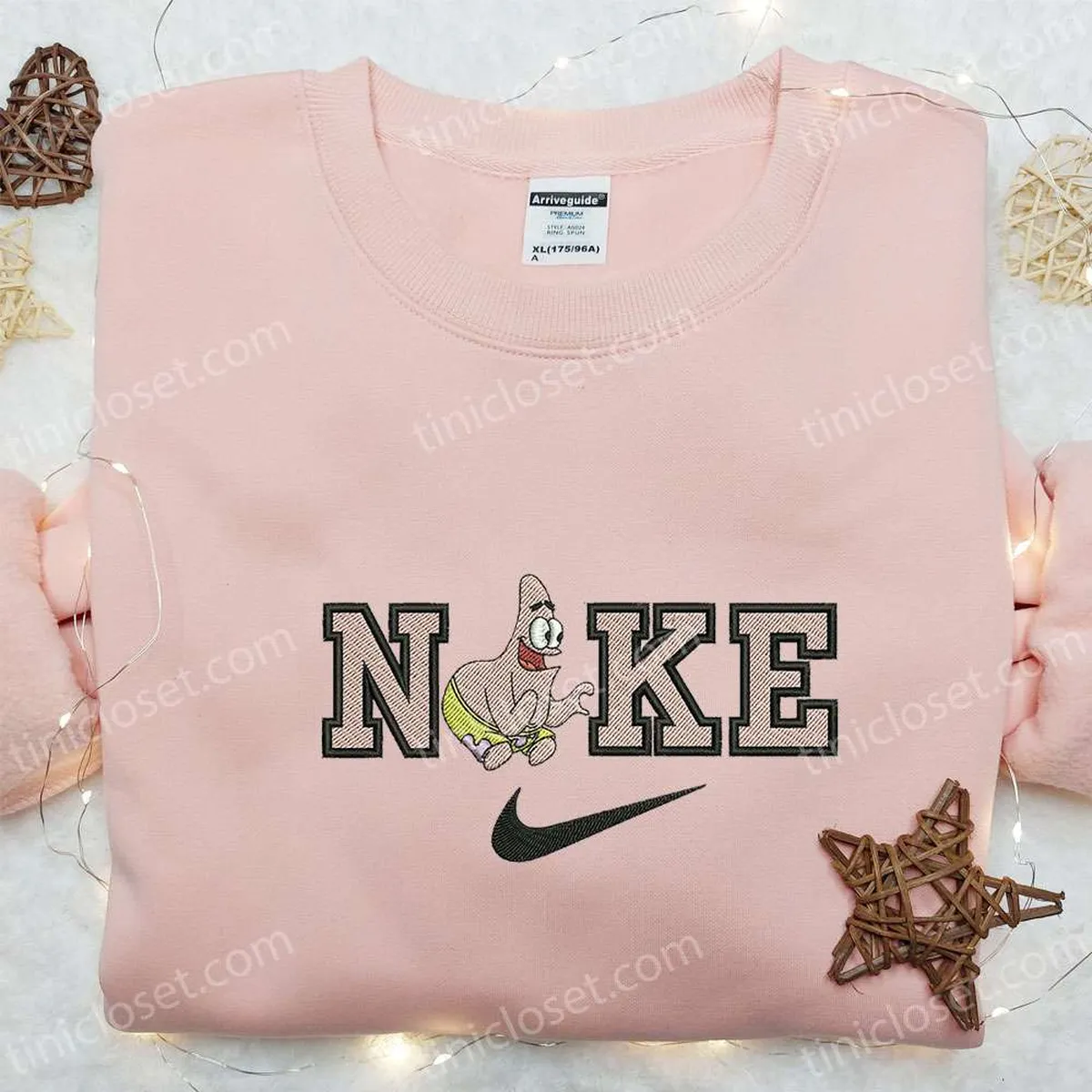 Nike x Patrick Star Cartoon Embroidered Shirt, Disney Characters Embroidered Shirt, Nike Inspired Embroidered T-shirt