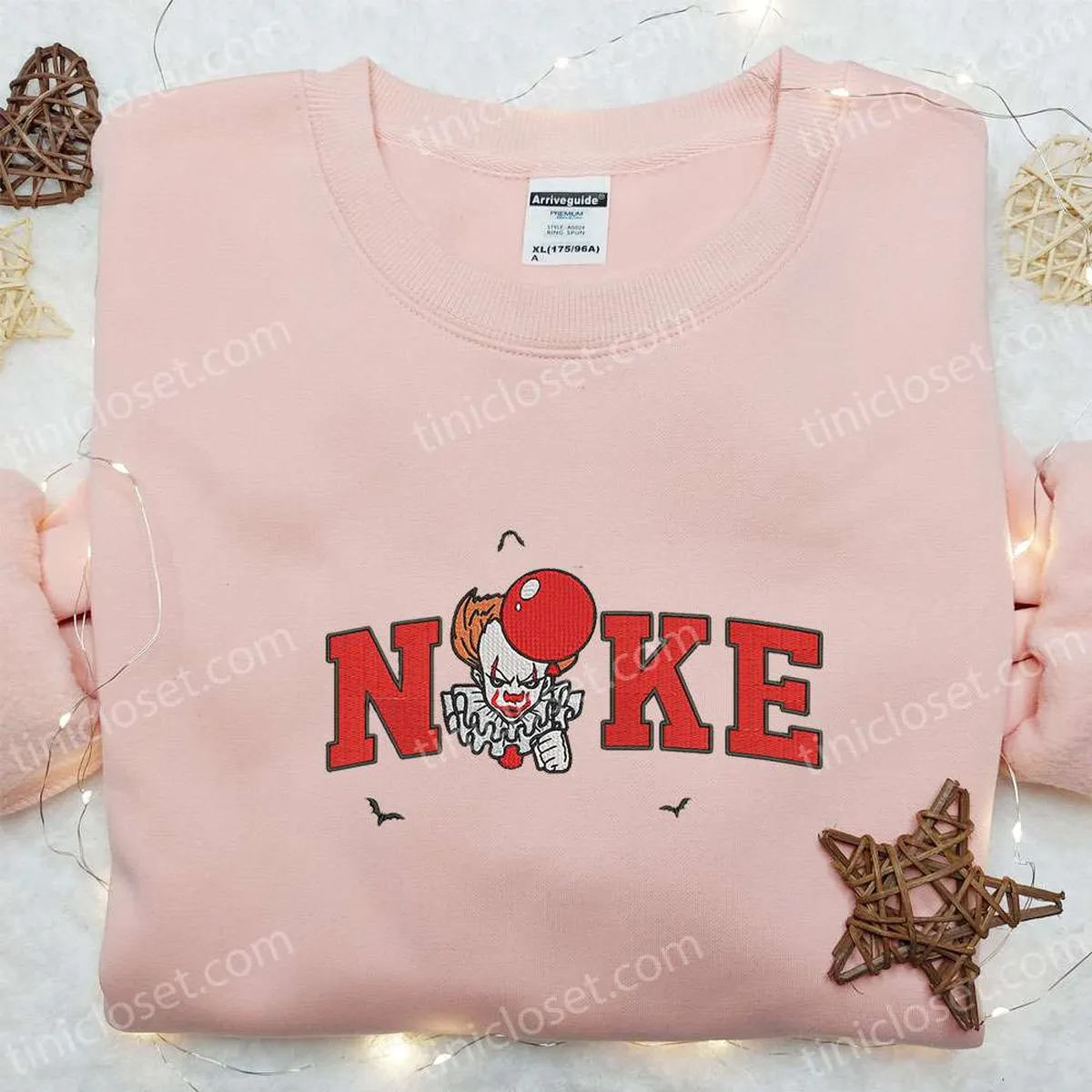 Nike x Pennywise Balloon Embroidered Shirt, IT-Halloween Horror Film Embroidered Shirt, Best Gifts for Family Nike x Pennywise Balloon Embroidered Shirt, IT-Halloween Horror Film Embroidered Shirt, Best Gifts for Family