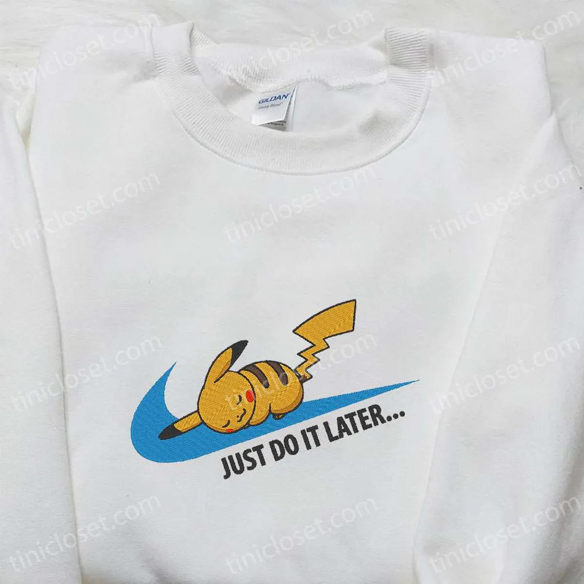 Nike x Pikachu Anime Embroidered Shirt, Pokemon Embroidered Shirt, Nike Inspired Embroidered T-shirt