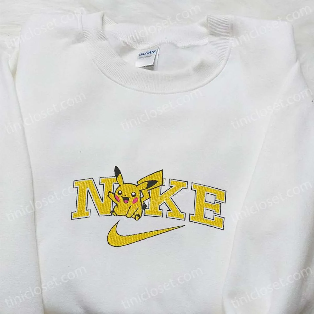 Nike x Pikachu Anime Embroidered Sweatshirt, Pokemon Embroidered Shirt, Nike Inspired Embroidered T-shirt