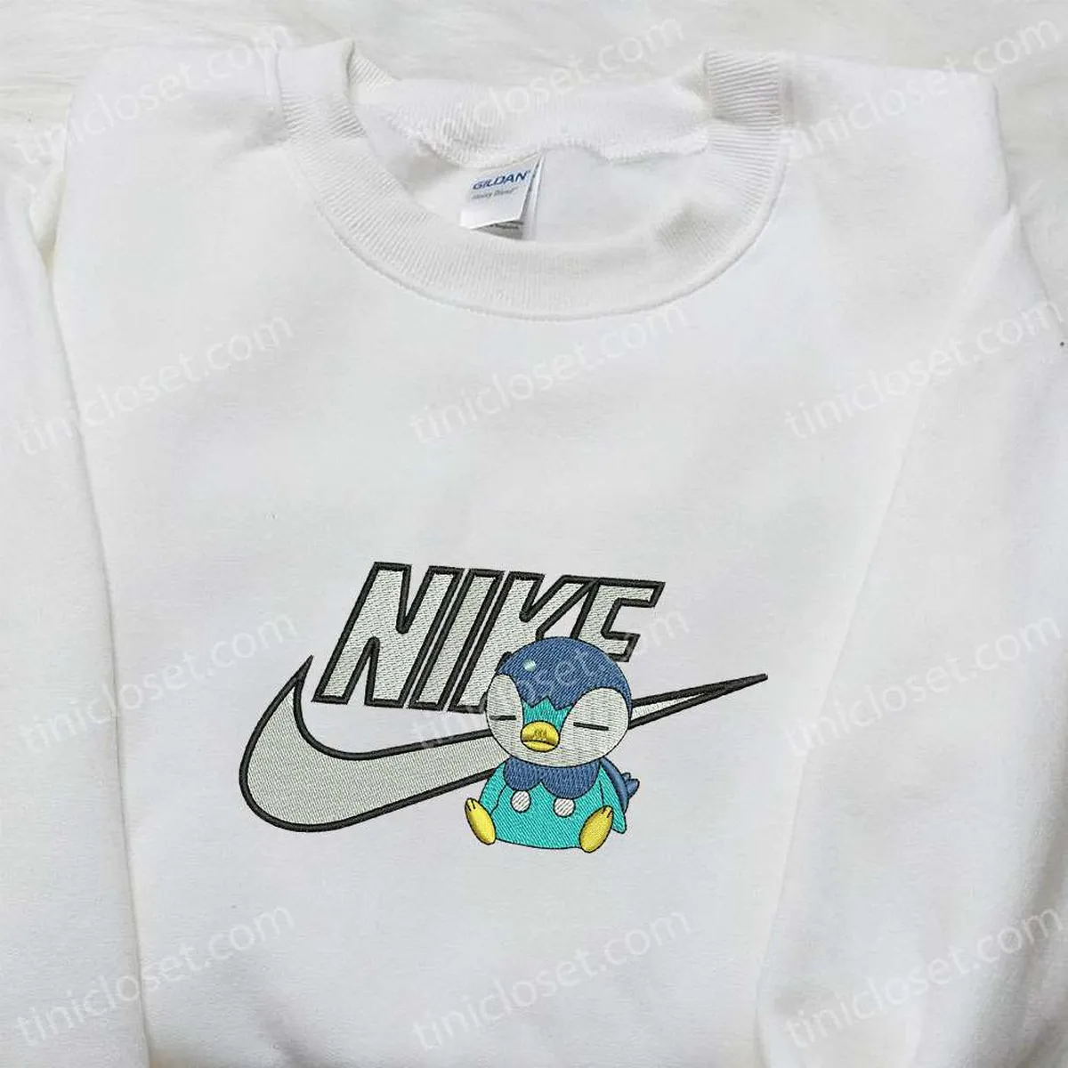 Nike x Piplup Anime Embroidered Shirt, Pokemon Embroidered Shirt, Nike Inspired Embroidered T-shirt