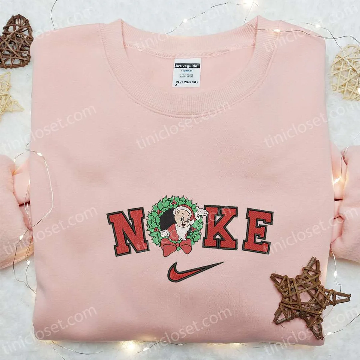 Nike x Porky Pig Santa Claus Embroidered Sweatshirt, Nike Inspired Embroidered Hoodie, Best Christmas Gifts for Family