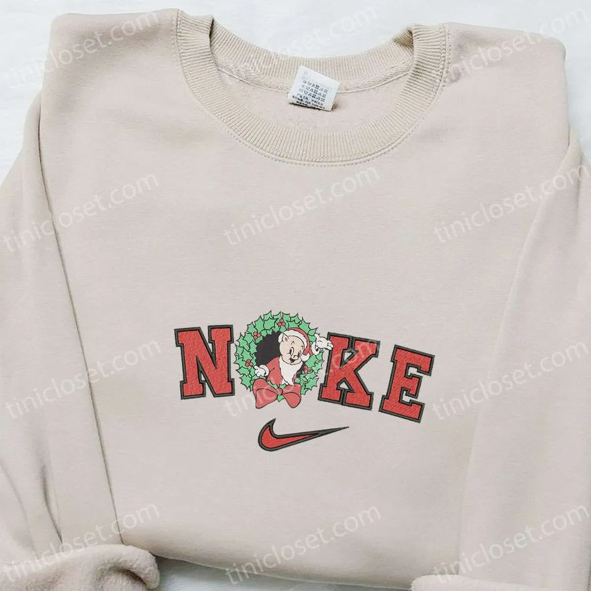 Nike x Porky Pig Santa Claus Embroidered Sweatshirt, Nike Inspired Embroidered Hoodie, Best Christmas Gifts for Family Nike x Porky Pig Santa Claus Embroidered Sweatshirt, Nike Inspired Embroidered Hoodie, Best Christmas Gifts for Family