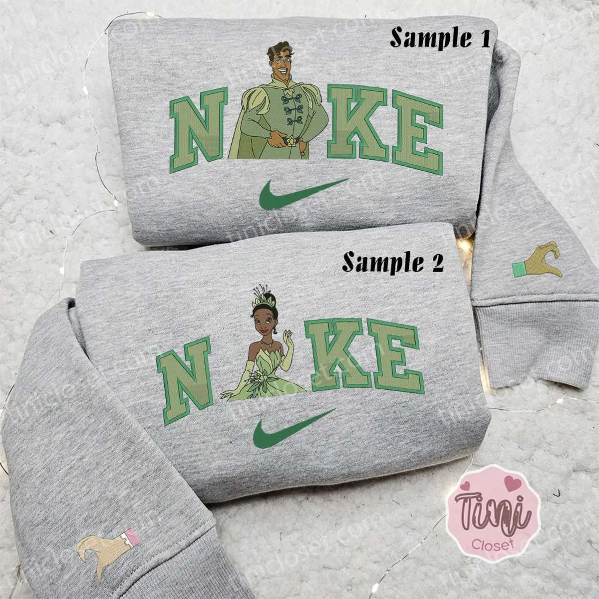 Nike x Princess and the Frog Prince Naveen and Princess Tiana Embroidered Sweatshirt, Couple Embroidered Hoodie, Best Gifts for Couple