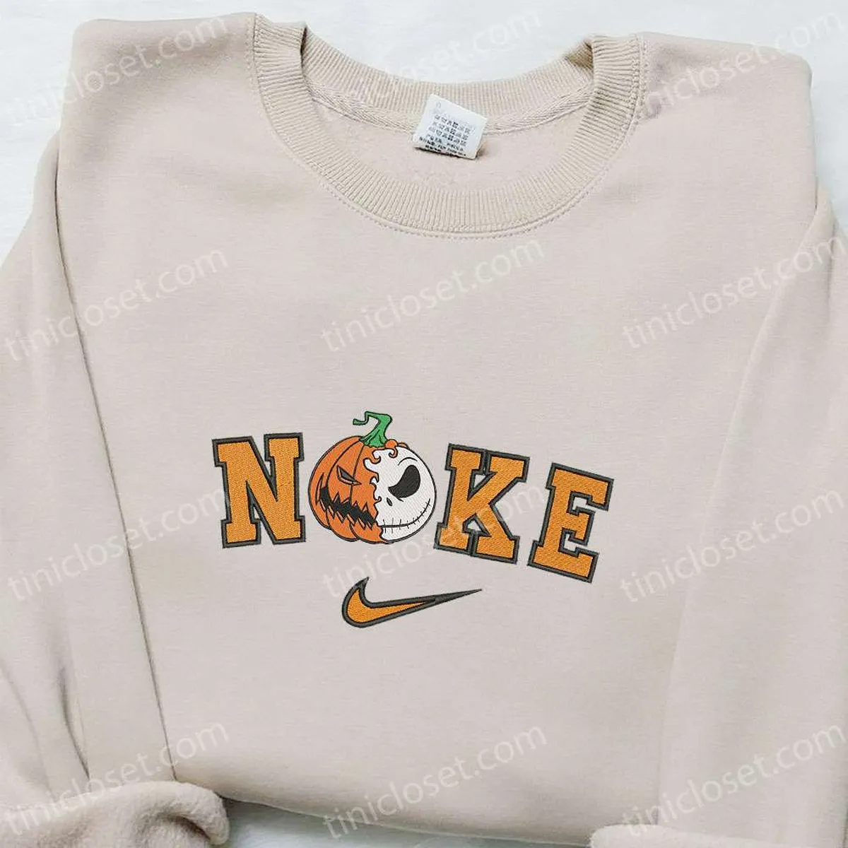 Nike x Pumpkin Monster Halloween Embroidered Hoodie, Spooky Halloween Embroidered T-shirt, Nike Inspired Embroidered Sweatshirt