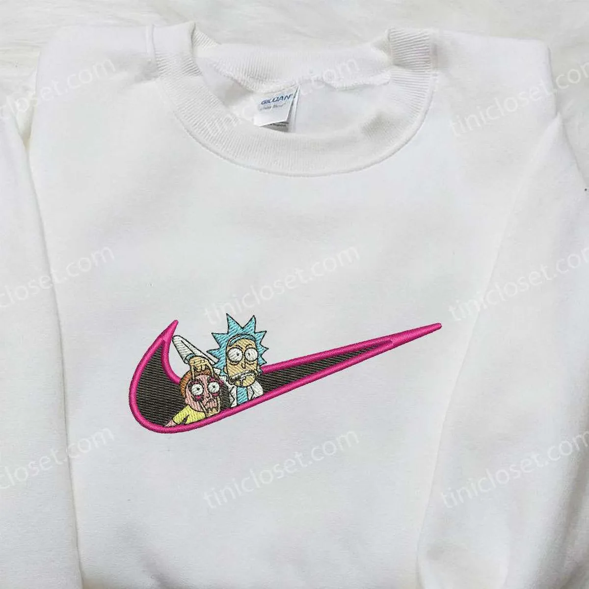 Nike x Rick and Morty Embroidered Shirt, Cartoon Embroidered Shirt, Nike Inspired Embroidered Shirt