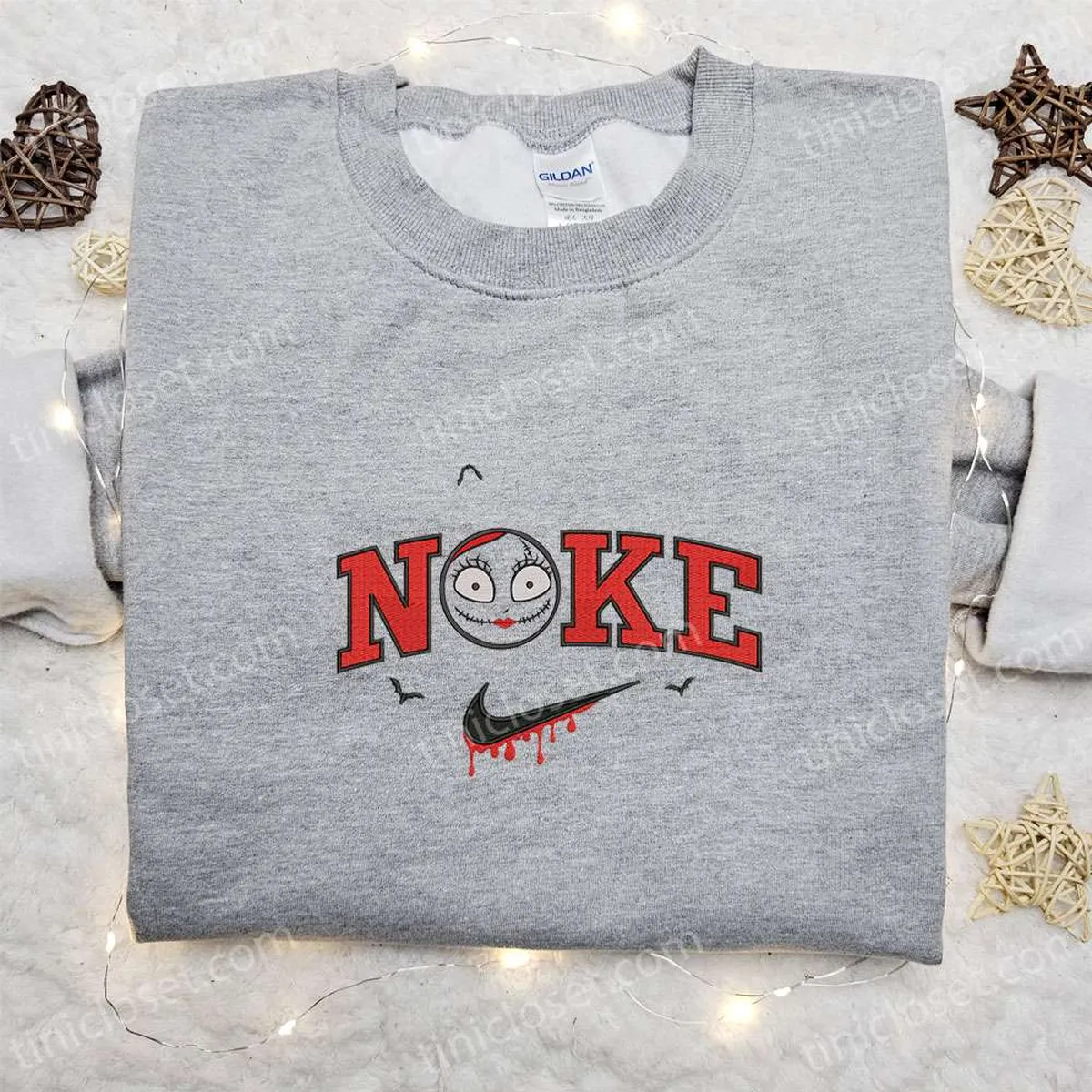 Nike x Sally Bats Embroidered Hoodie, The Nightmare Before Christmas Characters Embroidered T-shirt, Nike Inspired Embroidered Sweatshirt