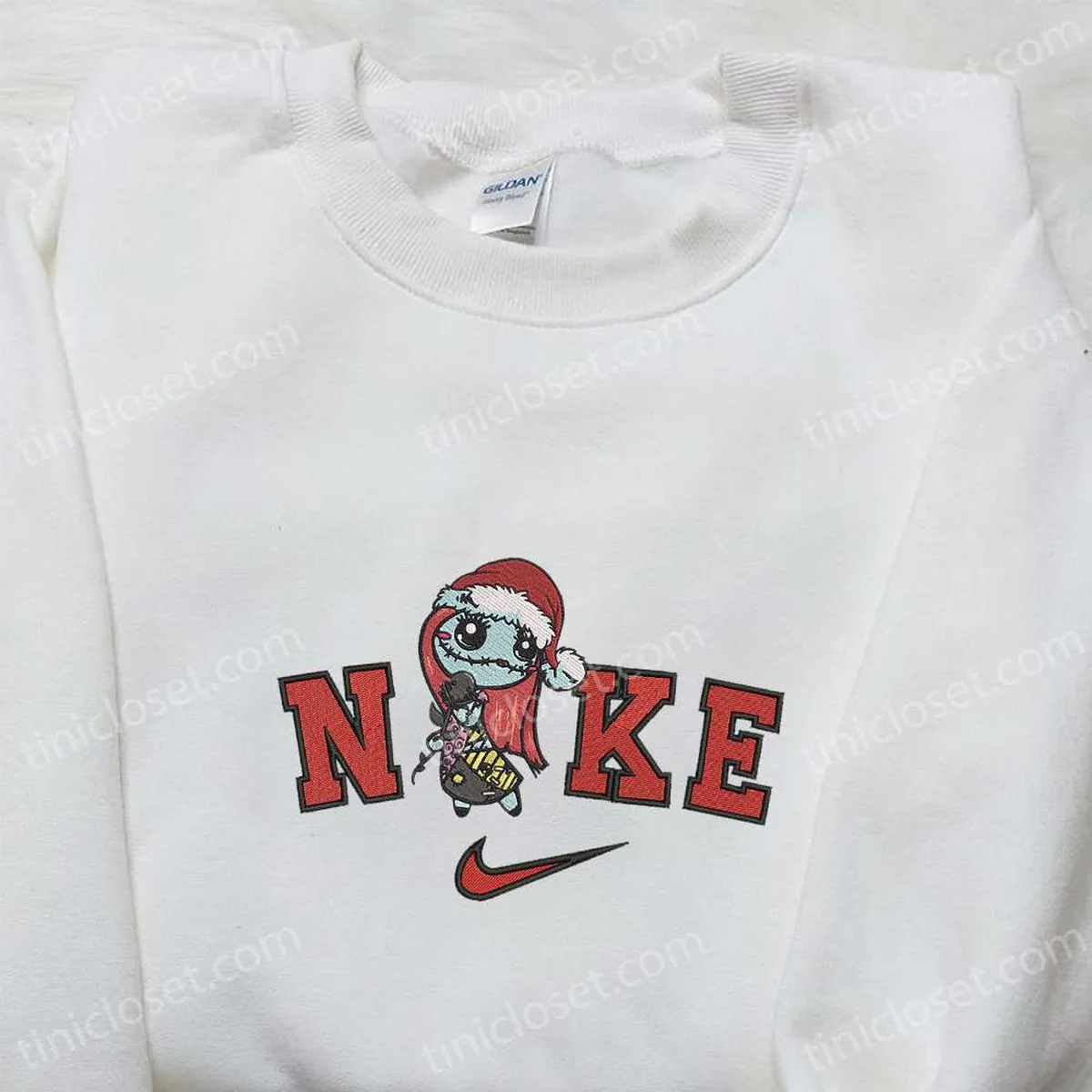 Nike x Sally Christmas Hat Embroidered Sweatshirt, The Nightmare Before Christmas Embroidered Hoodie, Nike Inspired Embroidered T-shirt