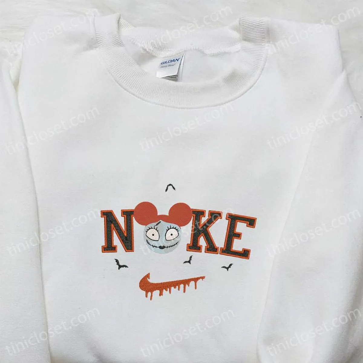 Nike x Sally Mickey Head Embroidered Shirt, The Nightmare Before Christmas Characters Embroidered T-shirt, Nike Inspired Embroidered Sweatshirt