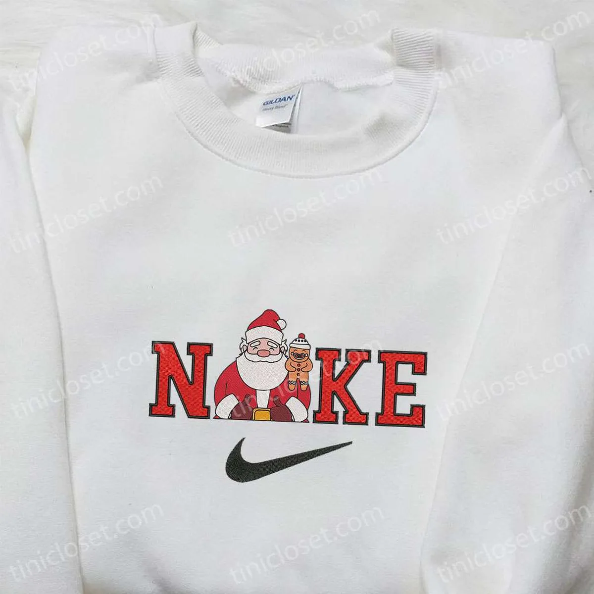 Nike x Santa Claus and Gingerbread Man Embroidered Sweatshirt, Nike Inspired Embroidered Sweatshirt, Best Christmas Gift Ideas