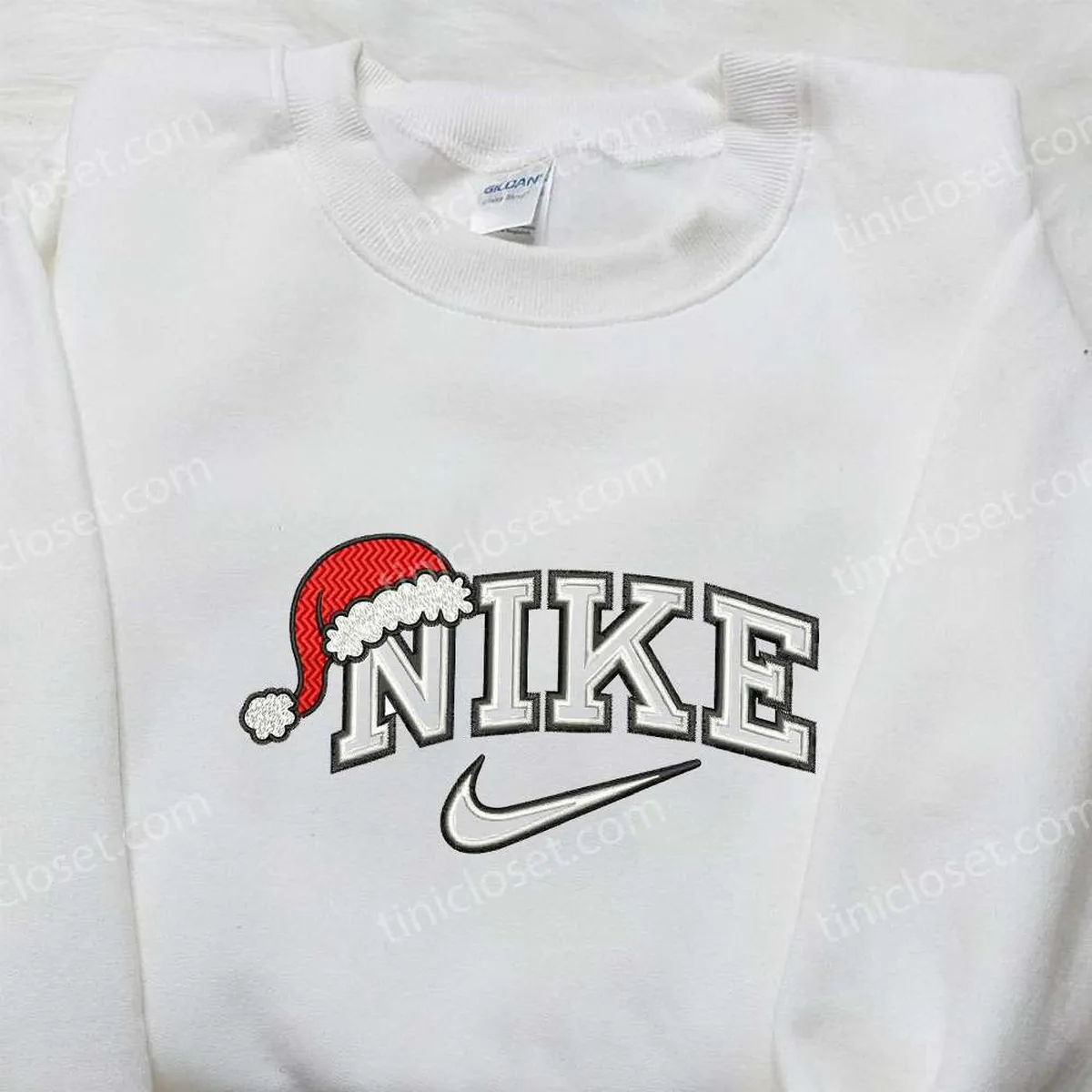 Nike x Santa Hat Embroidered Shirt, Nike Inspired Embroidered Shirt, Christmas Gifts for Family