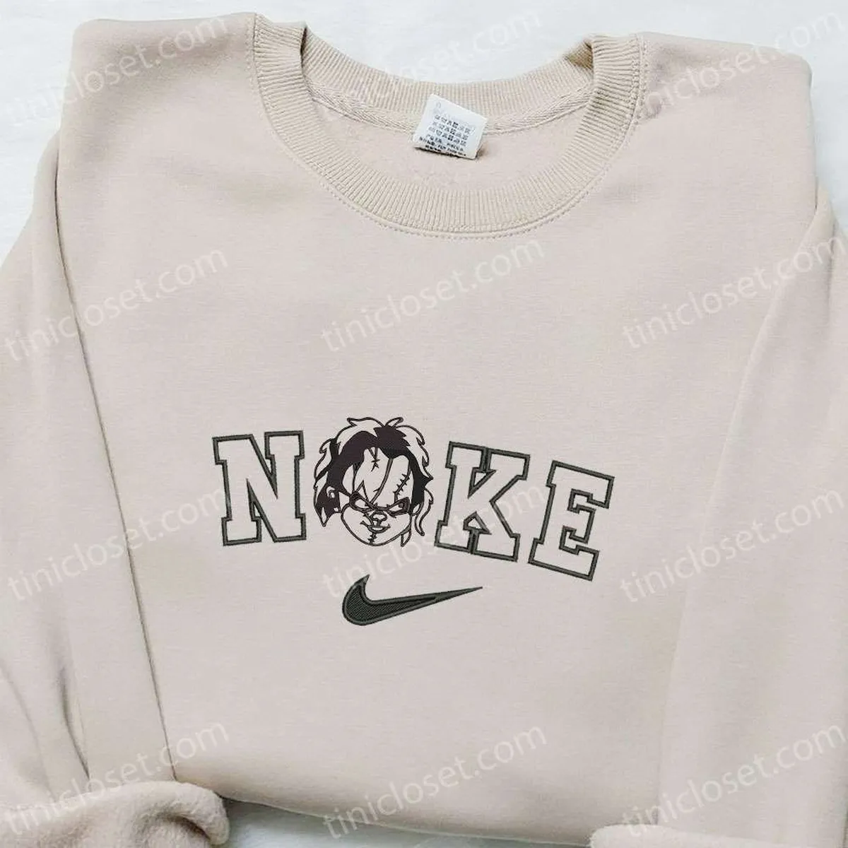 Nike x Scary Chucky Face Embroidered Hoodie, Silhouette Horror Movie Embroidered Sweatshirt, Best Gifts for Halloween Lovers