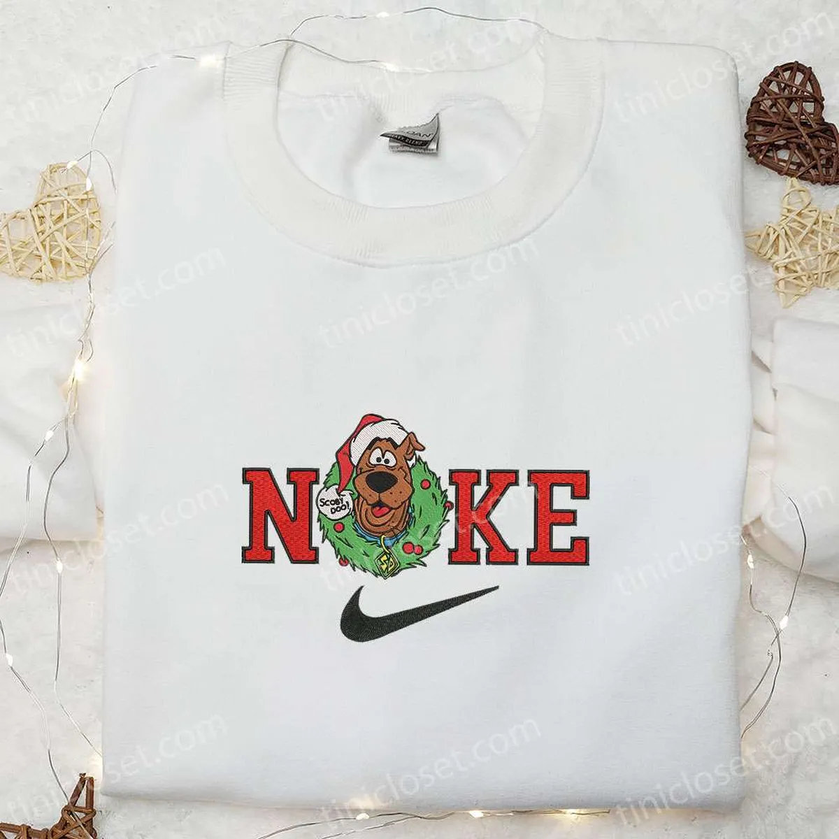 Nike x Scooby Doo Christmas Wreath Embroidered Sweatshirt, Nike Inspired Embroidered Sweatshirt, Best Christmas Gift Ideas