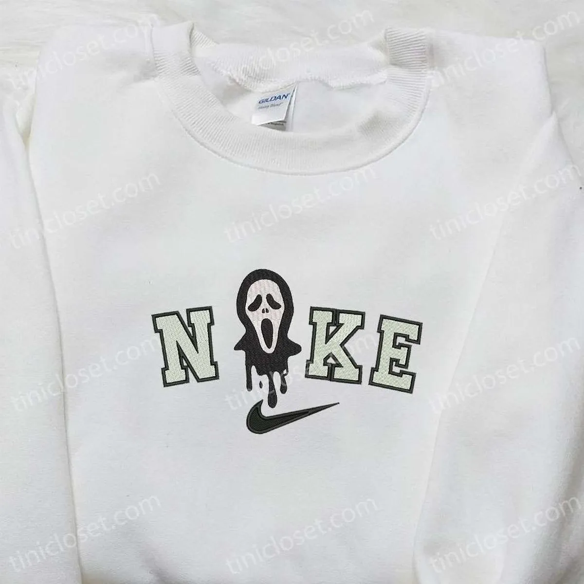 Nike x Scream Ghost Head Embroidered Shirt, Nike Inspired Embroidered Shirt, Best Gifts for Halloween Lovers