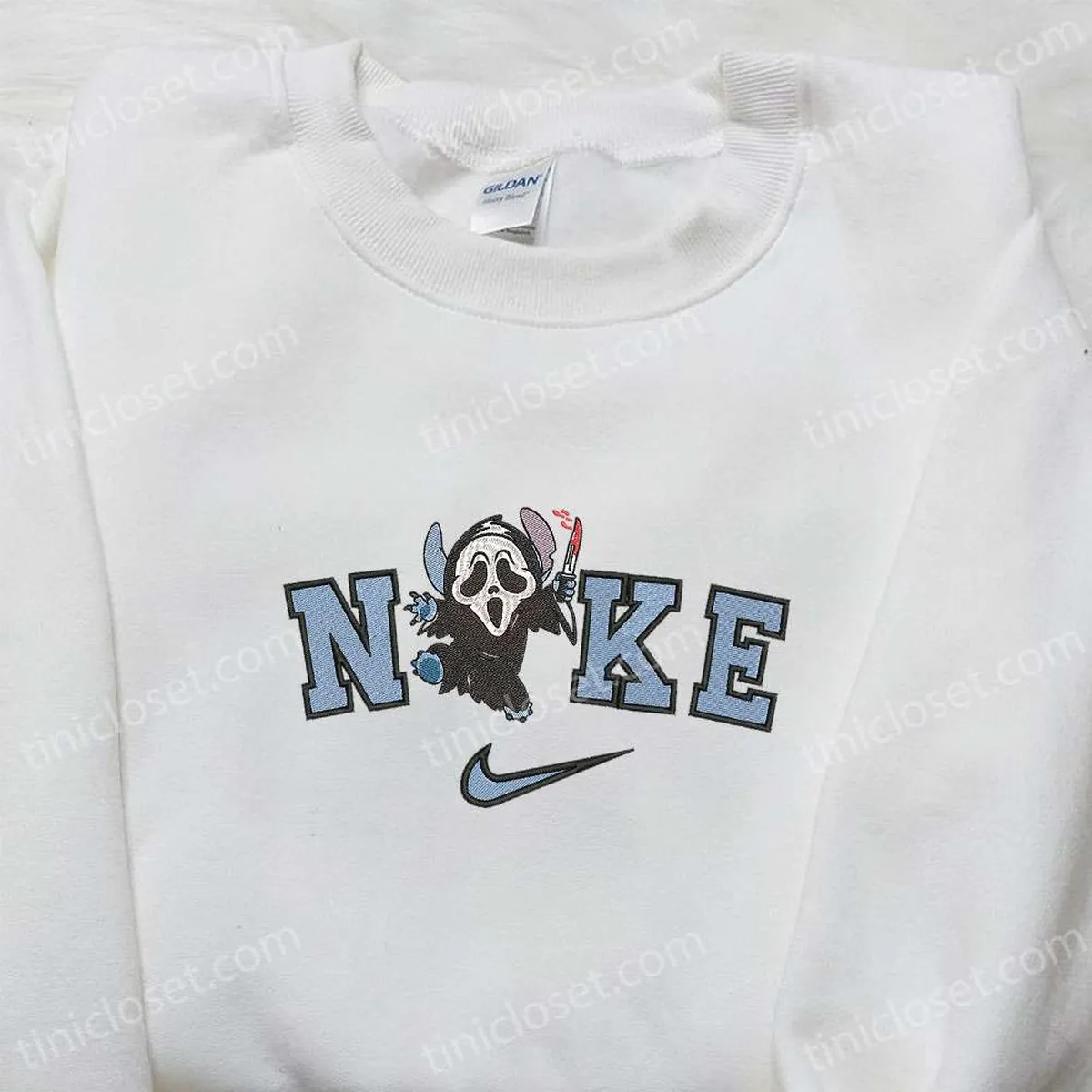 Nike x Scream Ghost Stitch Embroidered Shirt, Nike Inspired Embroidered Shirt, Best Gifts for Halloween Lovers