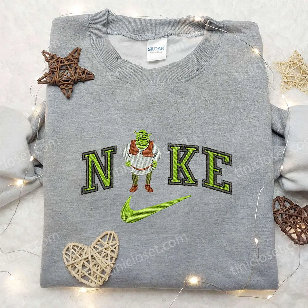 Nike x Shrek Embroidered Sweatshirt, Shrek Cartoon Embroidered Shirt, Nike Inspired Embroidered Shirt