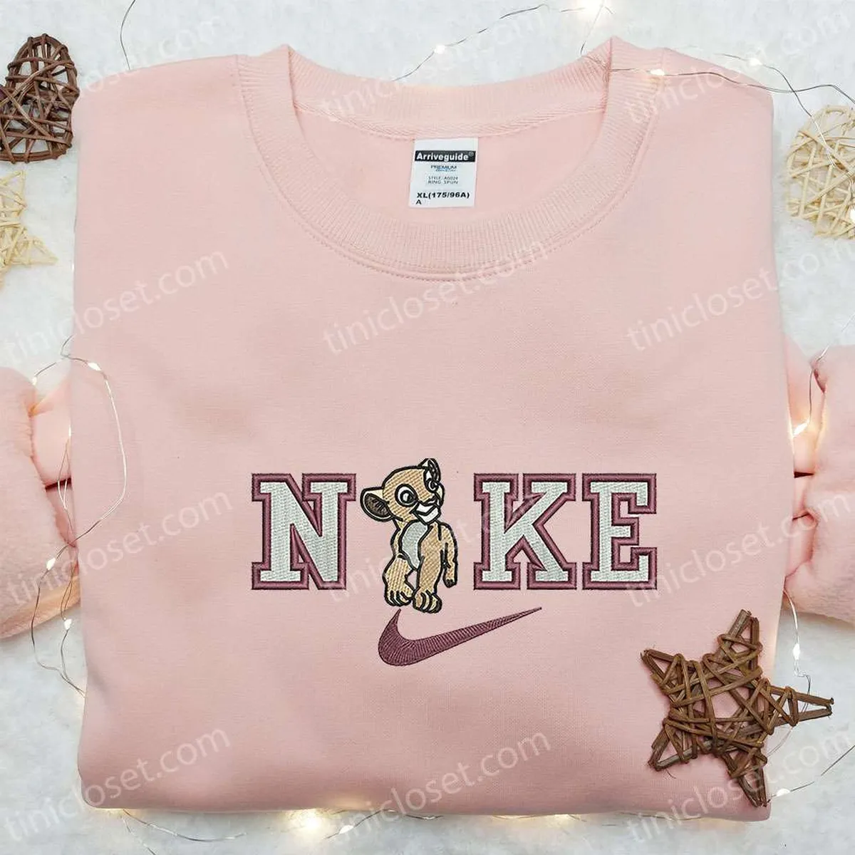 Nike x Simba Cartoon Embroidered Sweatshirt, Disney Characters Embroidered Hoodie, Custom Nike Embroidered T-shirt