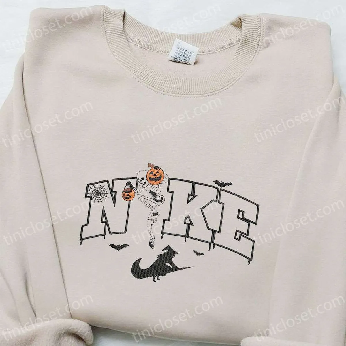 Nike x Skeleton Pumpkins Witch Bats Embroidered Sweatshirt, Halloween Embroidered Hoodie, Best Halloween Gift Ideas