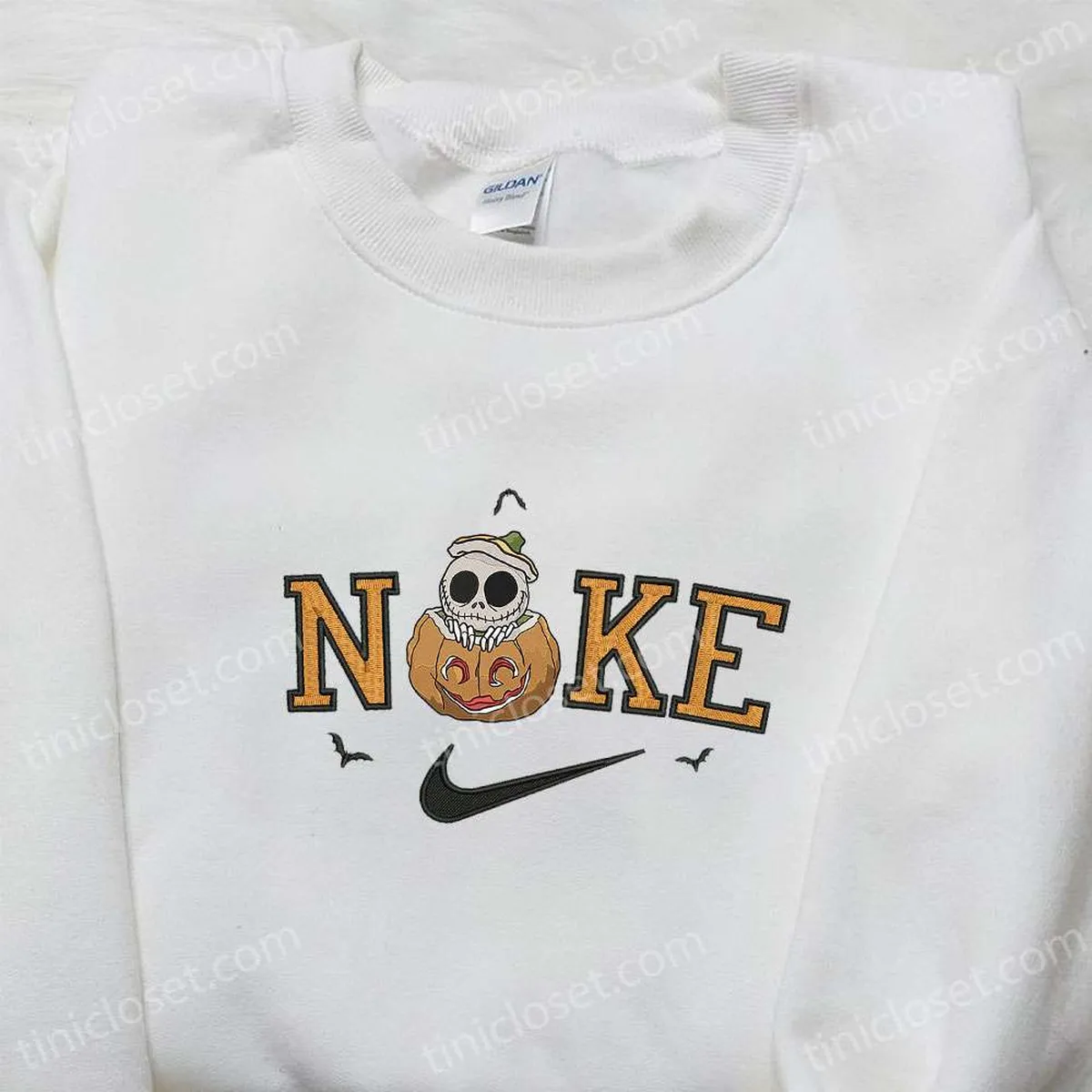 Nike x Skellington Pumpkin Halloween Embroidered Hoodie, Amazing Halloween Embroidered T-shirt, Nike Inspired Embroidered Sweatshirt