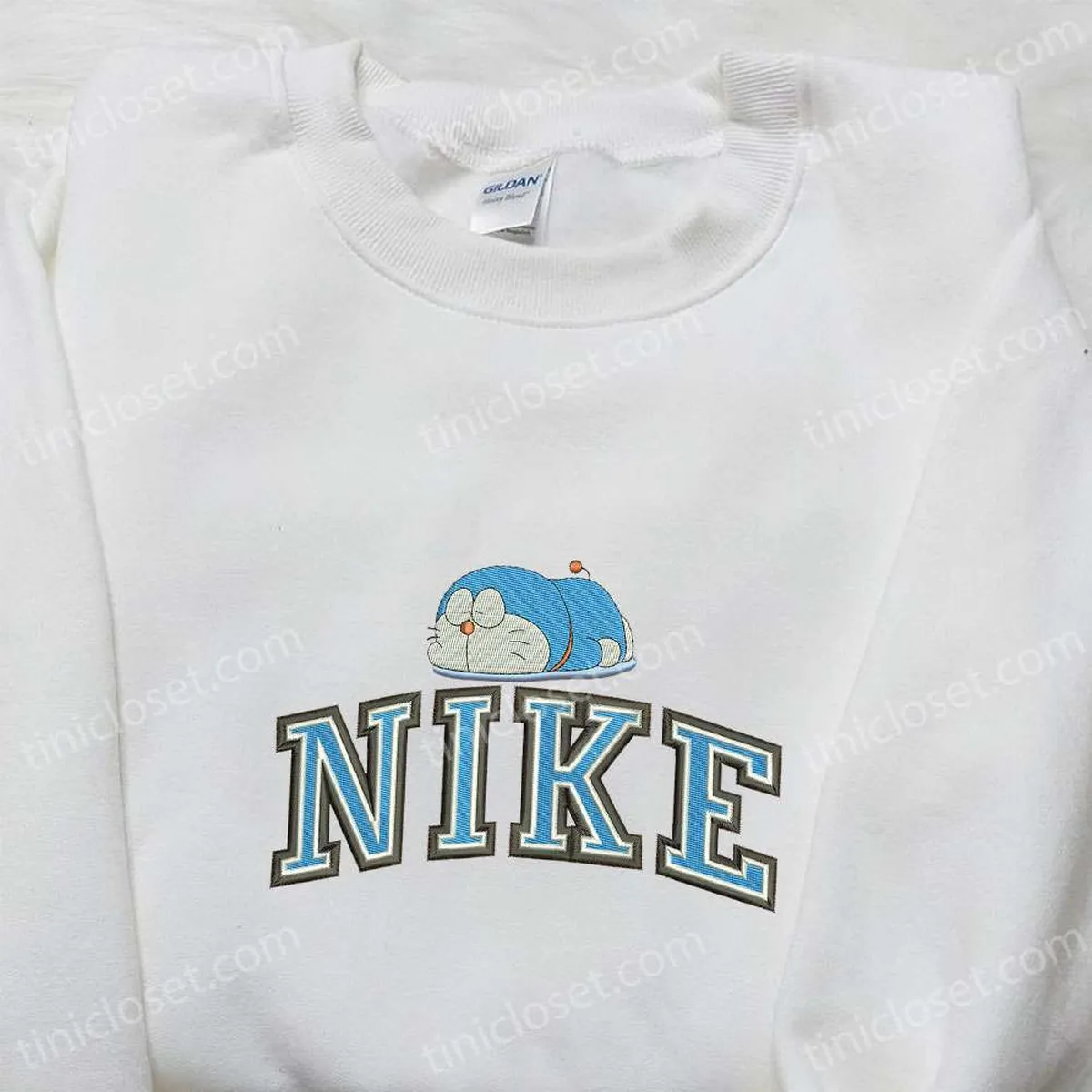 Nike x Sleeping Doraemon Embroidered Sweatshirt, Cartoon Embroidered Hoodie, Cute Embroidered T-shirt