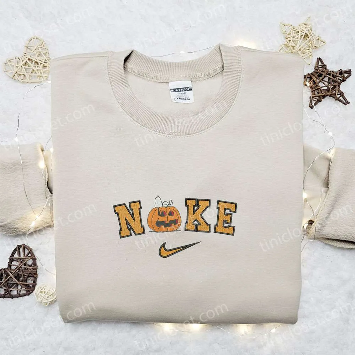 Nike x Sleeping Snoopy Pumpkin Embroidered Sweatshirt, Nike Inspired Embroidered Hoodie, Adorable Halloween Embroidered T-shirt