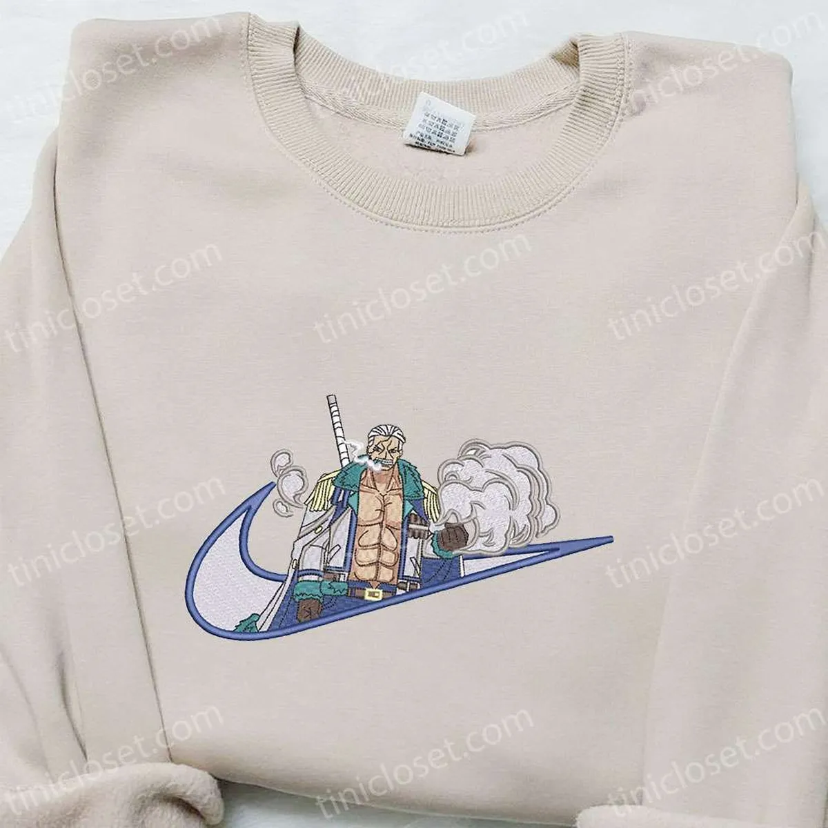 Nike x Smoker Anime Embroidered Shirt, One Piece Embroidered Hoodie, Custom Nike Embroidered T-shirt