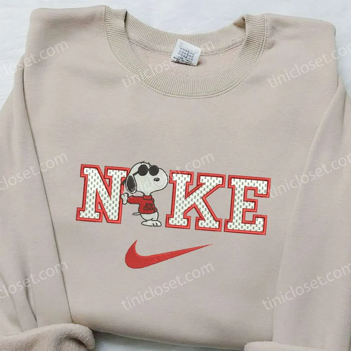 Nike x Snoopy Embroidered Sweatshirt, Peanuts Cartoon Embroidered Shirt, Nike Inspired Embroidered Shirt