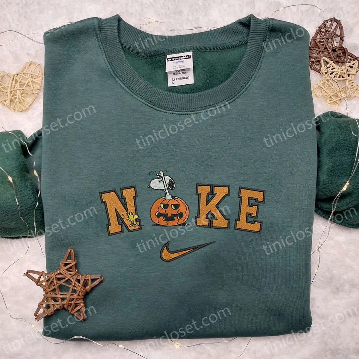 Nike x Snoopy Pumpkin Embroidered Sweatshirt, Nike Inspired Embroidered Hoodie, Best Gifts for Halloween Lovers