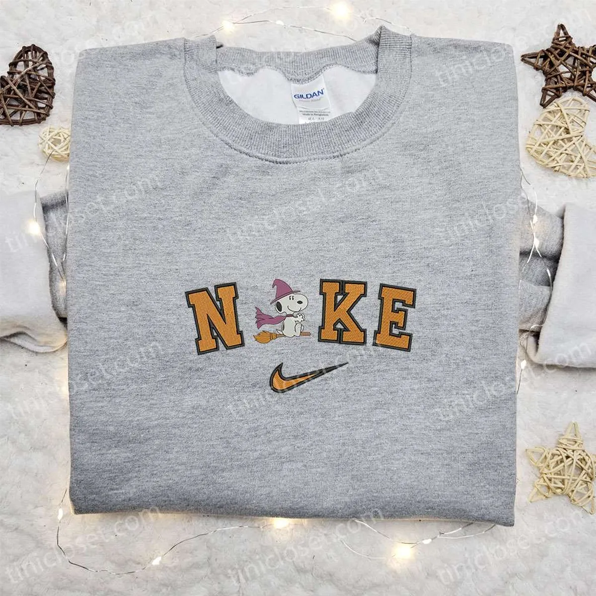 Nike x Snoopy Witch Embroidered Sweatshirt, Nike Inspired Embroidered Hoodie, Adorable Halloween Embroidered T-shirt Nike x Snoopy Witch Embroidered Sweatshirt, Nike Inspired Embroidered Hoodie, Adorable Halloween Embroidered T-shirt