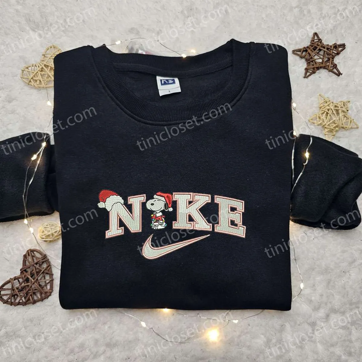 Nike x Snoopy Xmas Embroidered Shirt, Best Christmas Gift Ideas Embroidered Hoodie, Custom Nike Embroidered T-shirt