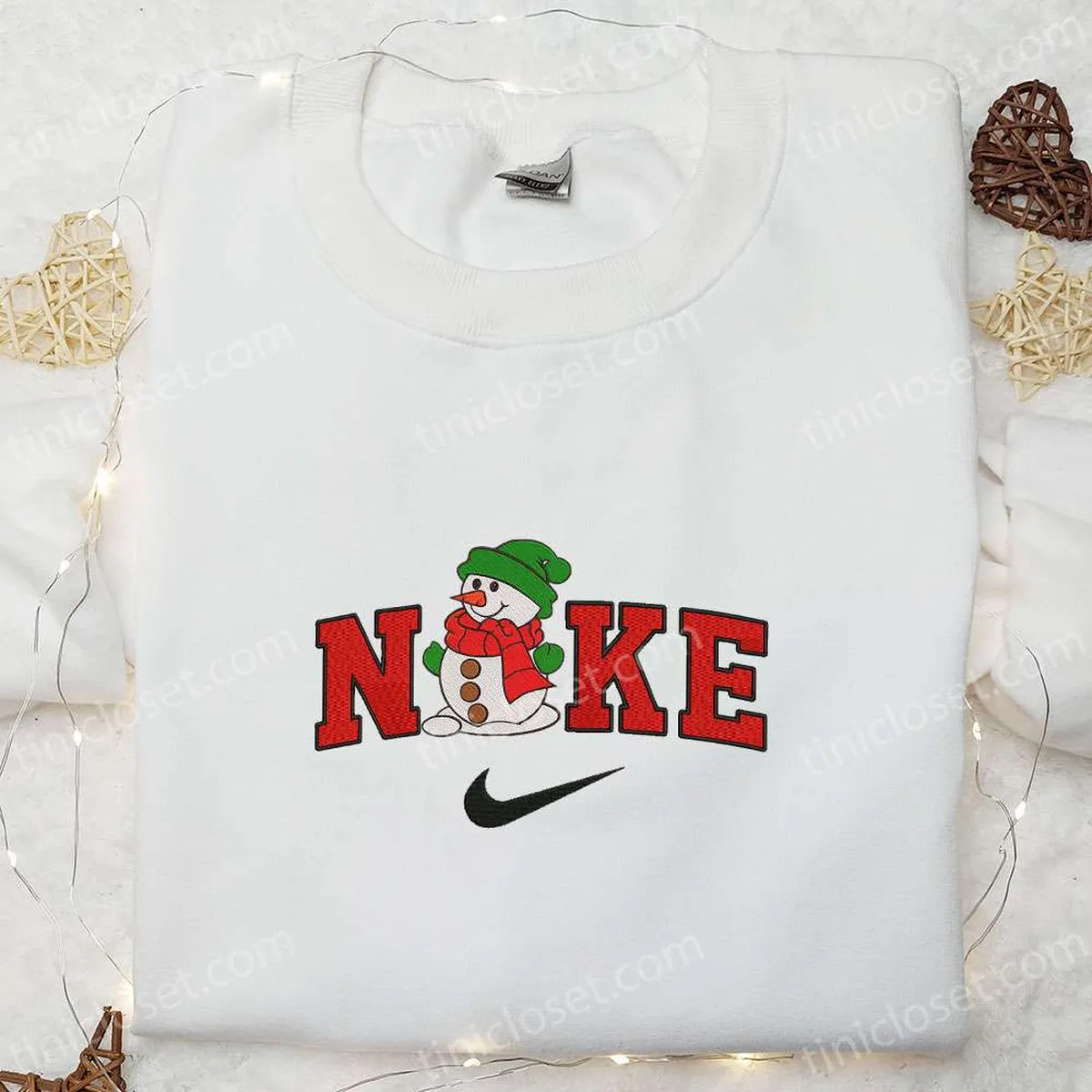 Nike x Snowman Embroidered Sweatshirt, Christmas Embroidered Hoodie, Custom Nike Embroidered T-shirt