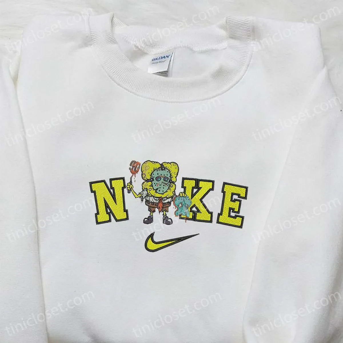 Nike x Spongebob Halloween Embroidered Sweatshirt, Nike Cartoon Embroidered Hoodie, Adorable Halloween Embroidered T-shirt