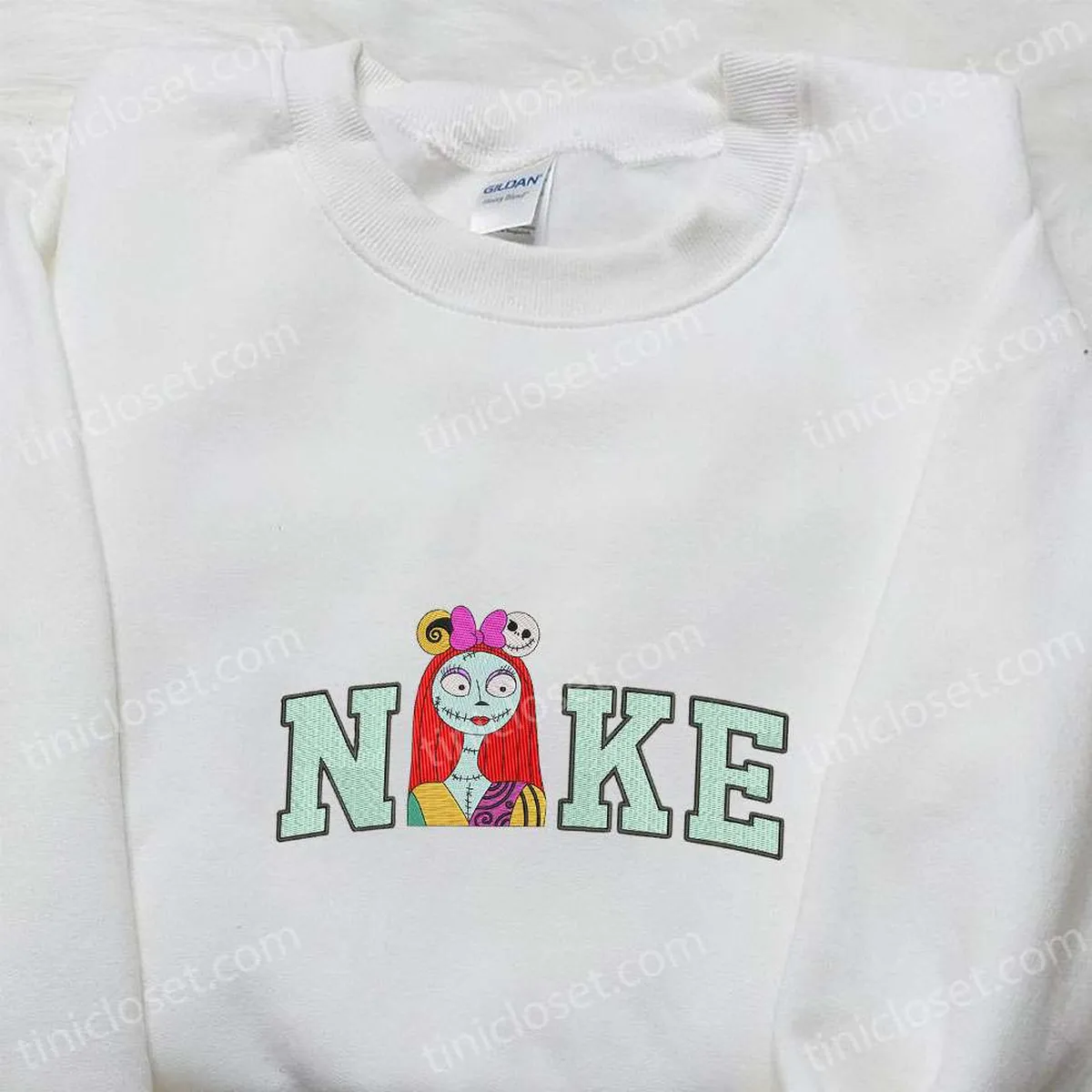 Nike x Spooky Sally Embroidered Shirt, The Nightmare Before Christmas Characters Embroidered T-shirt, Nike Inspired Embroidered Sweatshirt