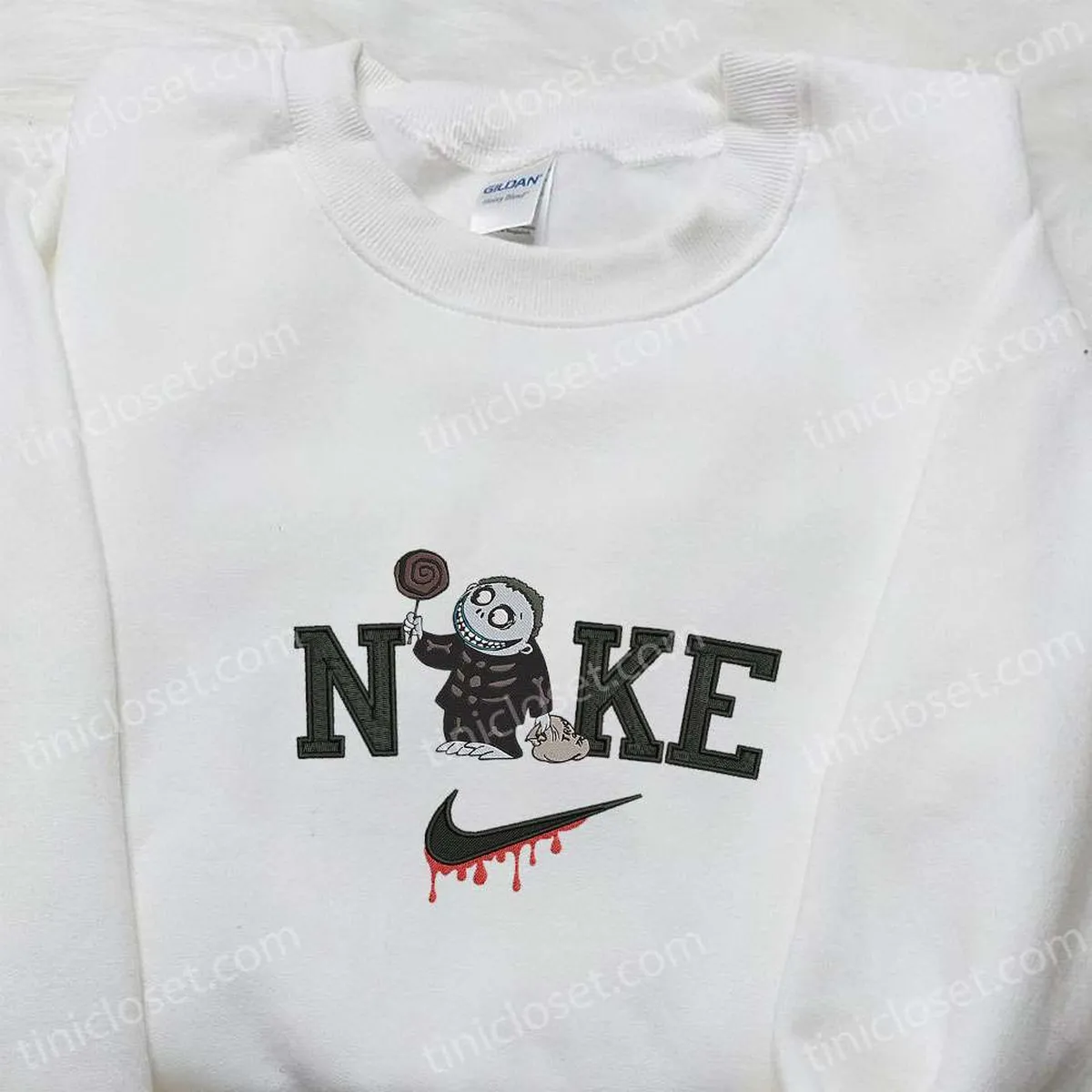 Nike x Spooky Shock Embroidered Shirt, The Nightmare Before Christmas Characters Embroidered T-shirt, Nike Inspired Embroidered Sweatshirt