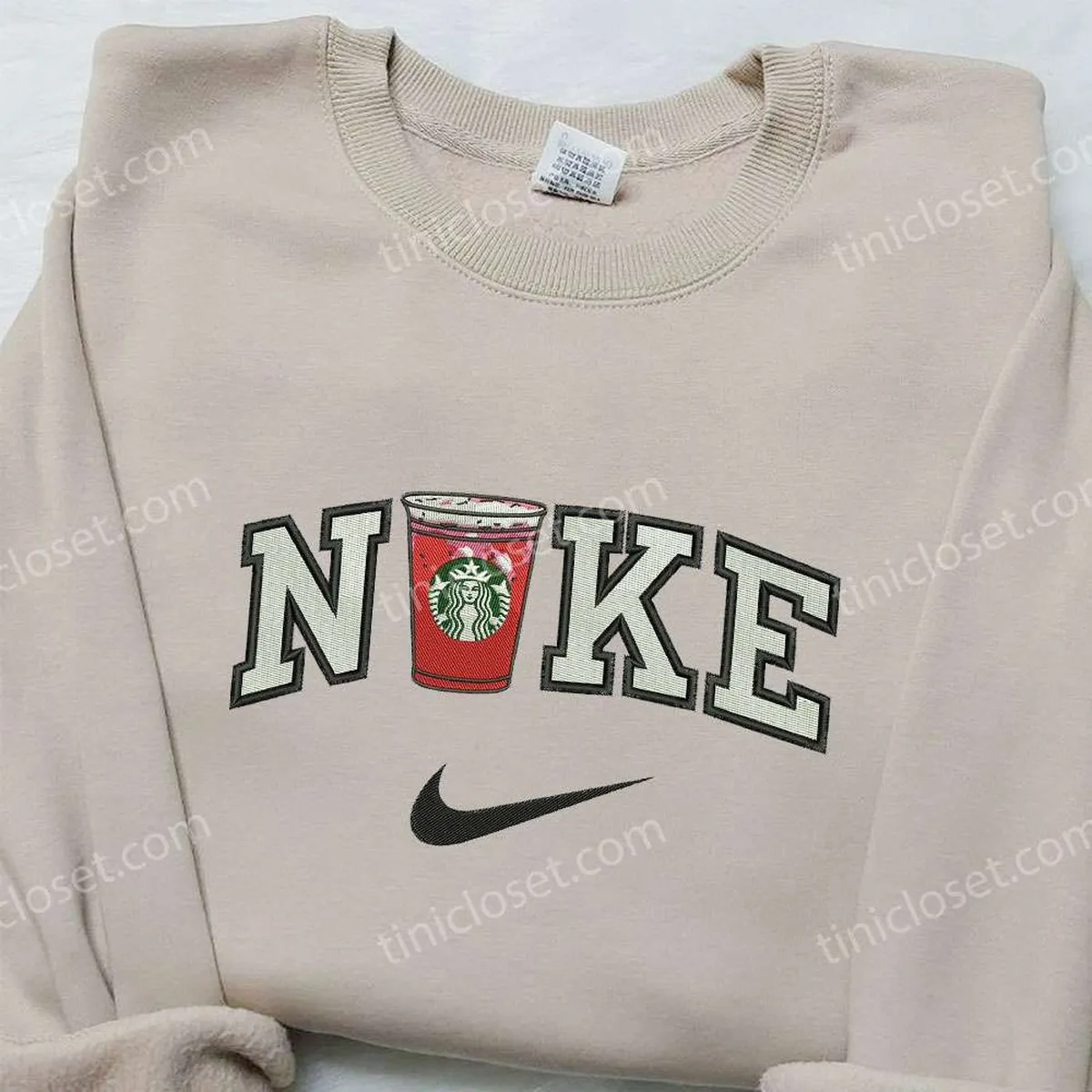 Nike x Starbucks Embroidered Sweatshirt, Favorite Drink Embroidered Shirt, Nike Inspired Embroidered Shirt