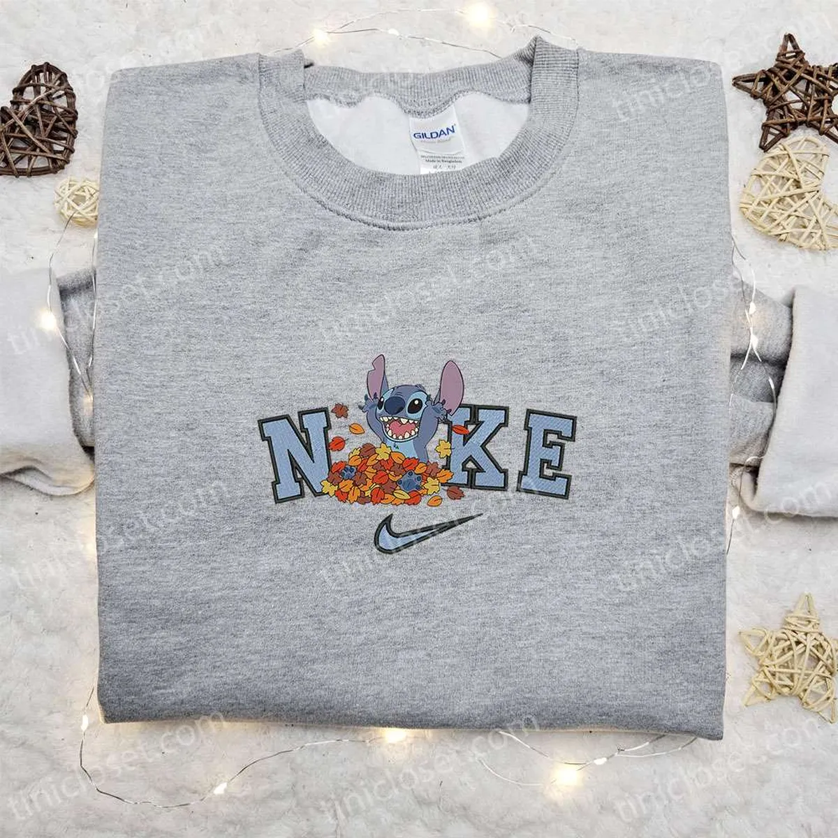 Nike x Stitch Autumn Cartoon Embroidered Sweatshirt, Walt Disney Characters Embroidered Shirt, Best Halloween Gift Ideas