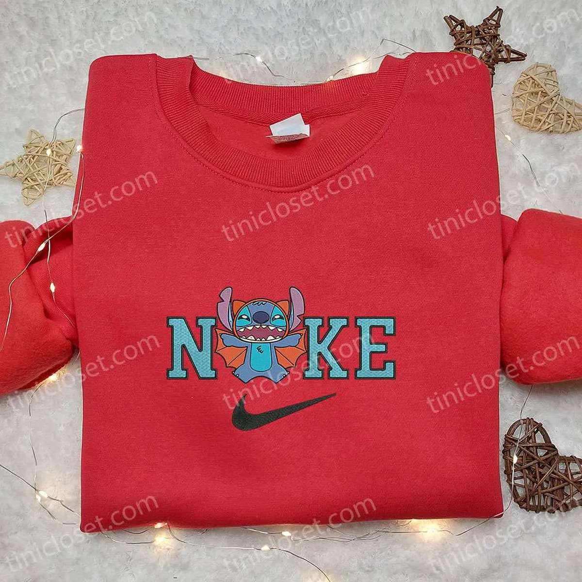 Nike x Stitch Bat Halloween Embroidered Shirt, Nike Inspired Embroidered Shirt, Cute Embroidered Shirt Nike x Stitch Bat Halloween Embroidered Shirt, Nike Inspired Embroidered Shirt, Cute Embroidered Shirt