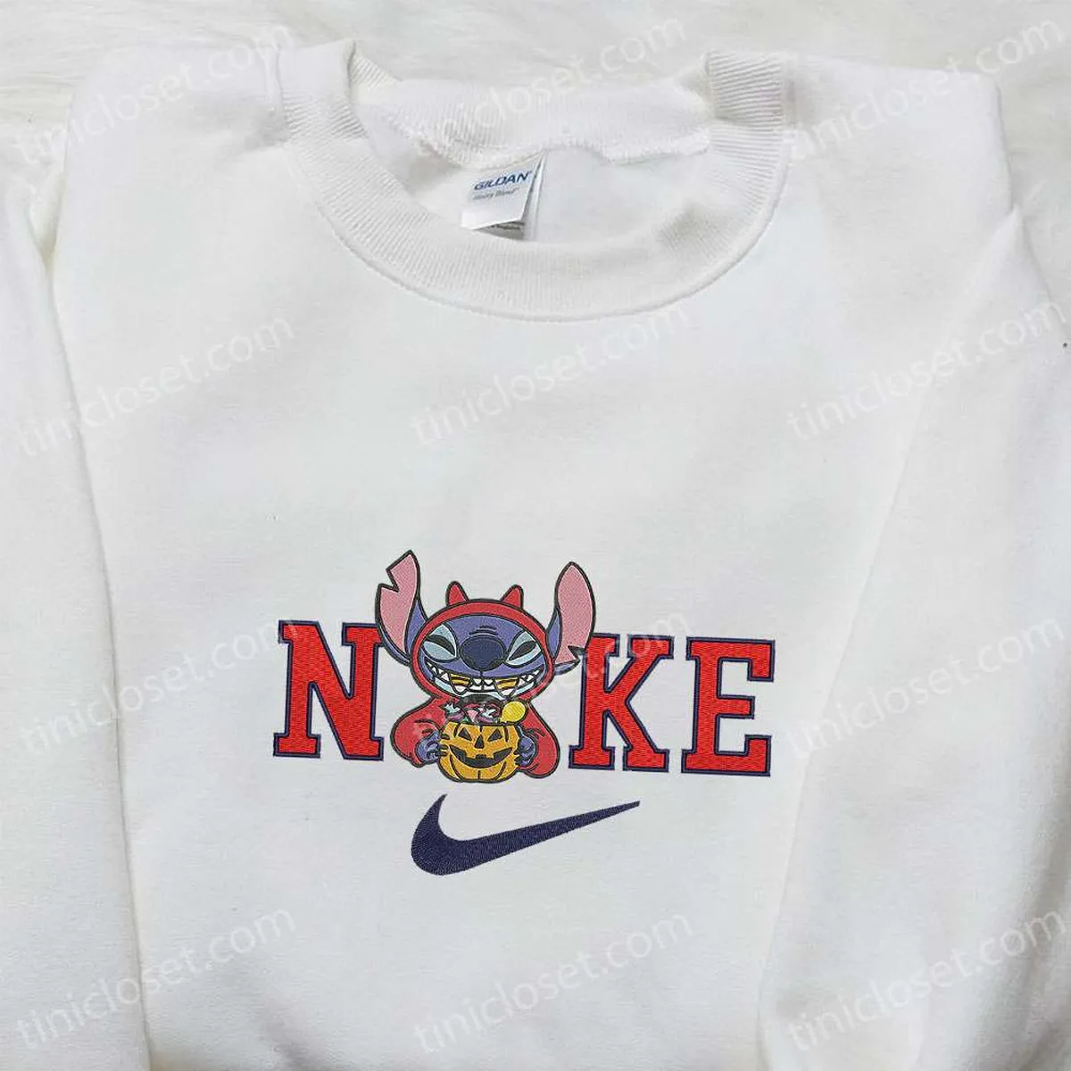 Nike x Stitch Candy Halloween Embroidered Shirt, Lilo and Stitch Characters Embroidered Shirt, Nike Inspired Embroidered Shirt