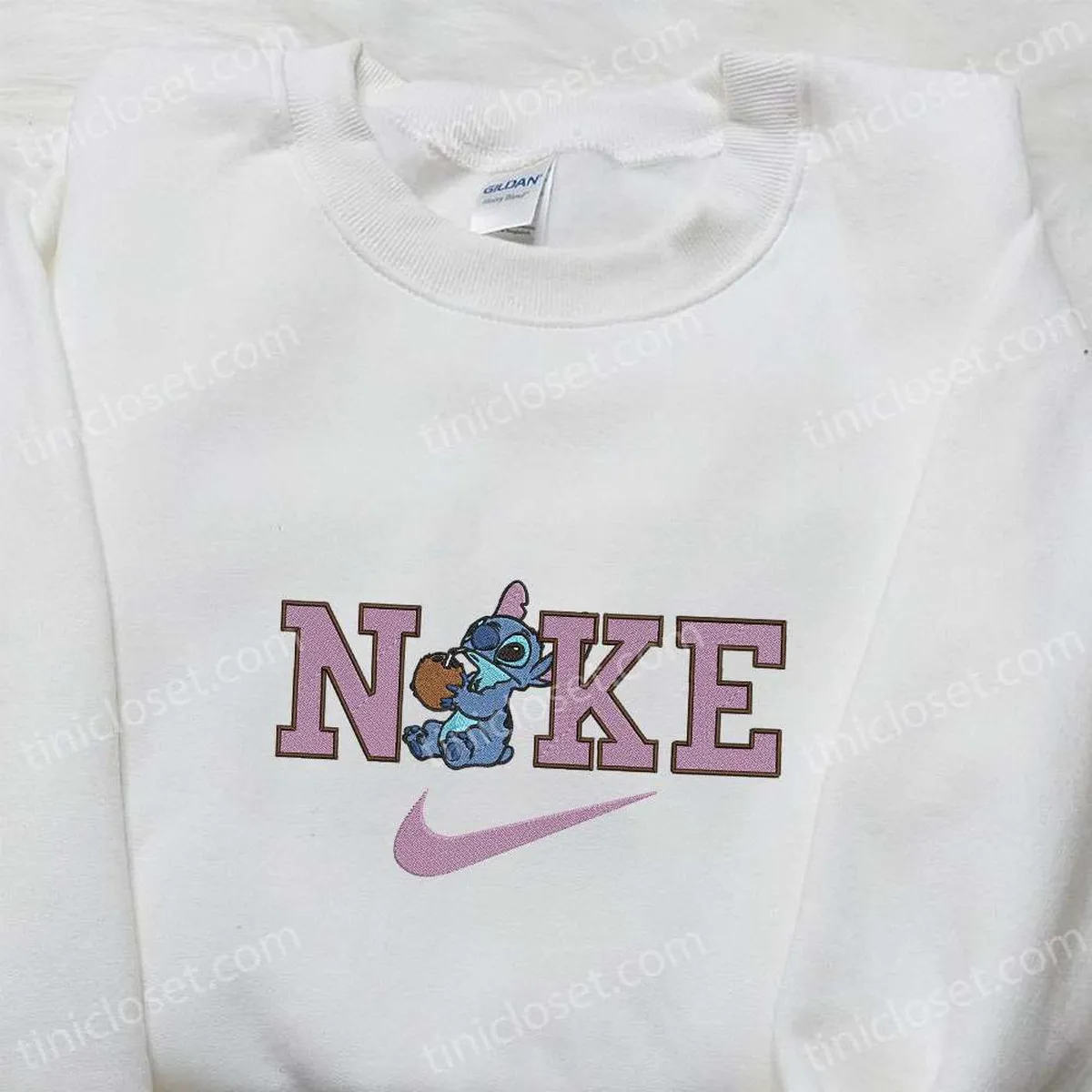 Nike x Stitch Coconut Embroidered Sweatshirt, Lilo and Stitch Embroidered Hoodie, Nike Inspired Embroidered T-shirt