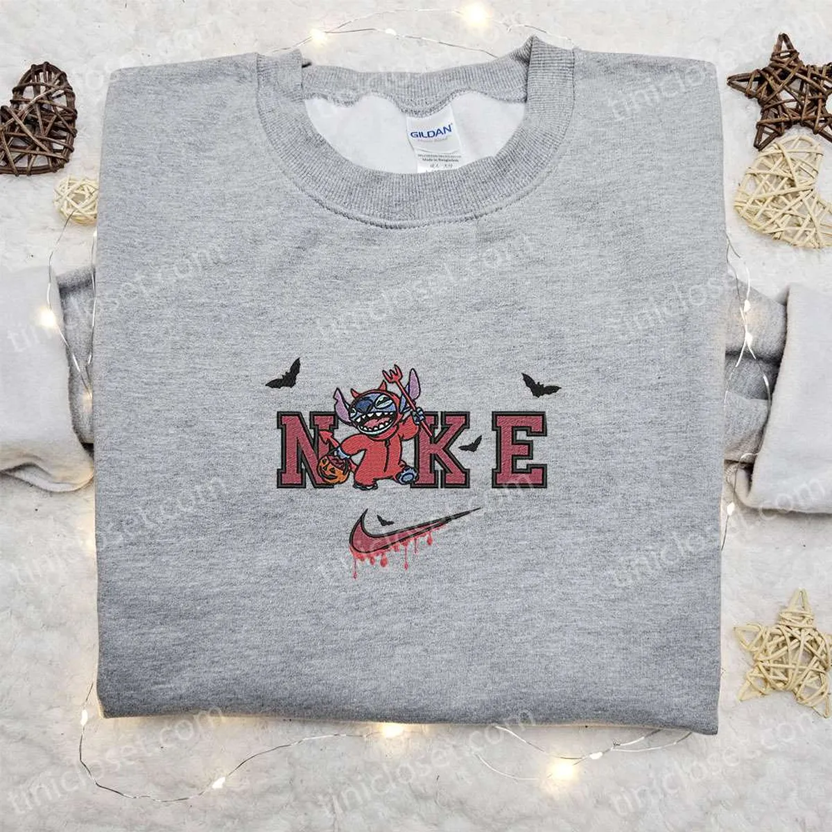 Nike x Stitch Devil Angry Embroidered Sweatshirt, Horror Movie Disney Embroidered Shirt, The Best Halloween Gift Nike x Stitch Devil Angry Embroidered Sweatshirt, Horror Movie Disney Embroidered Shirt, The Best Halloween Gift