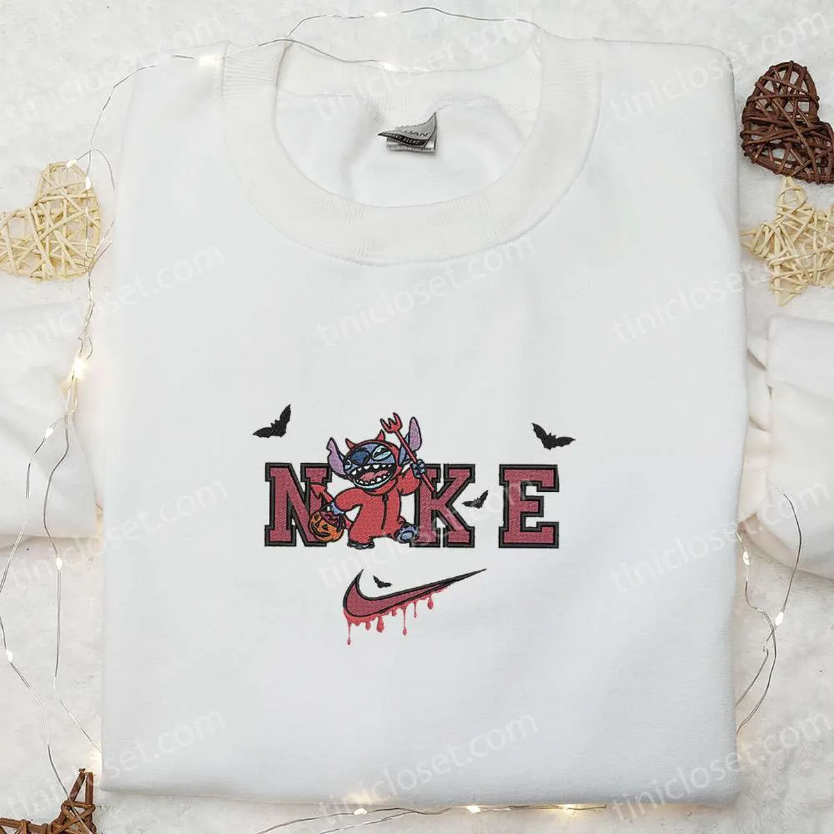 Nike x Stitch Devil Angry Embroidered Sweatshirt, Horror Movie Disney Embroidered Shirt, The Best Halloween Gift Nike x Stitch Devil Angry Embroidered Sweatshirt, Horror Movie Disney Embroidered Shirt, The Best Halloween Gift
