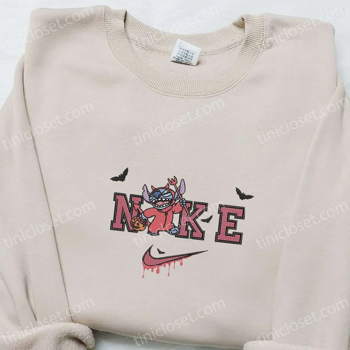 Nike x Stitch Devil Angry Embroidered Sweatshirt, Horror Movie Disney Embroidered Shirt, The Best Halloween Gift