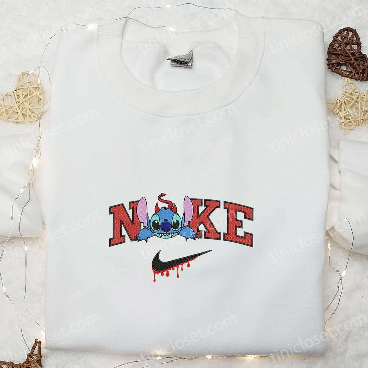 Nike x Stitch Devil Boogie Embroidered Shirt, Halloween Embroidered Sweatshirt, Disney Characters Embroidered T-shirt