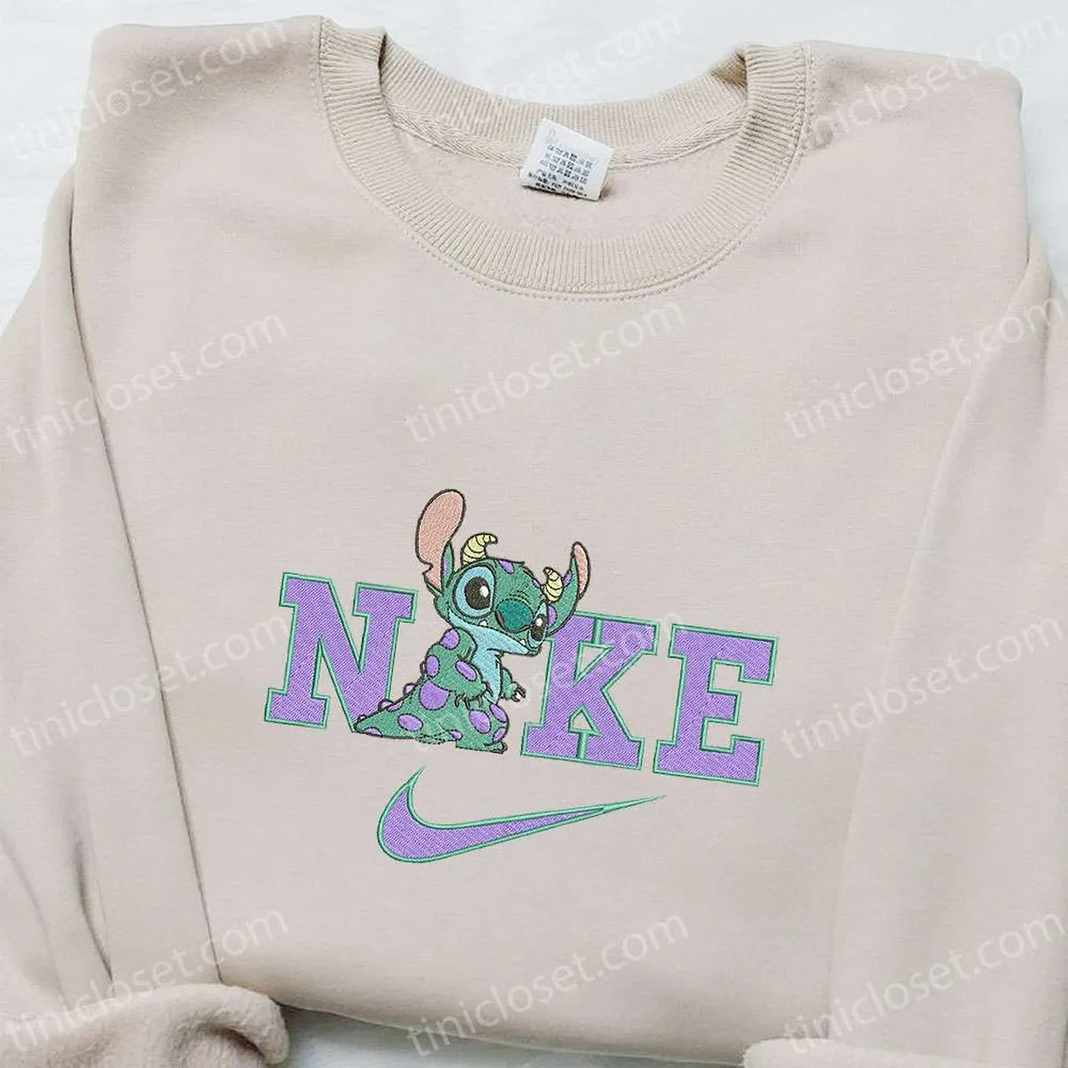 Nike x Stitch Dinosaur Cartoon Embroidered Sweatshirt, Disney Characters Embroidered Hoodie, Best Birthday Gift Ideas