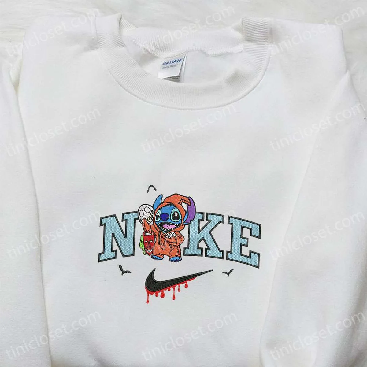 Nike x Stitch Disguise Oogie Boogie Embroidered Shirt, Halloween Embroidered Sweatshirt, Disney Characters Embroidered T-shirt